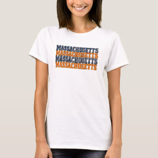 Klassieke, versleten Massachusetts-gestapelde typo T-shirt