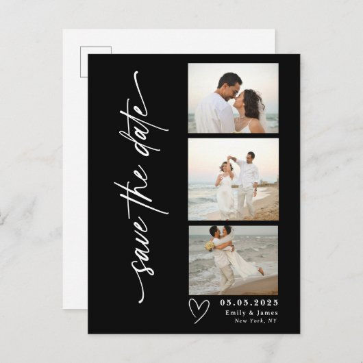 Klassieke Verticale Script Foto Strook Huwelijk Aankondigingskaart (Voorkant / Achterkant)