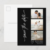 Klassieke Verticale Script Foto Strook Trouwdag Aankondigingskaart (Voorkant / Achterkant)