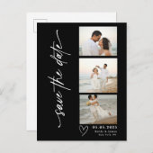 Klassieke Verticale Script Fotostrip Trouwen Aankondigingskaart (Voorkant / Achterkant)