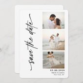 Klassieke Verticale Script Fotostrip Trouwen Save The Date (Voorkant / Achterkant)