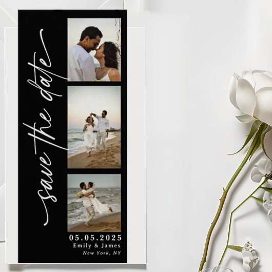 Klassieke Verticale Script Fotostrip Trouwen Save The Date