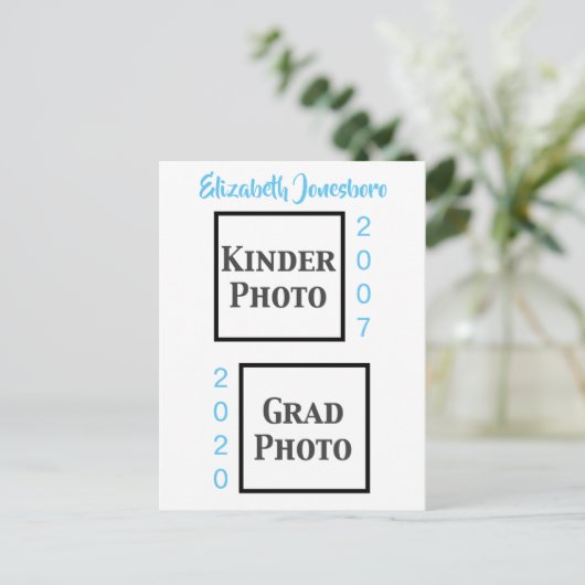 Klassieke vervolgens en nu Afstuderen kondiging fo Briefkaart (Staand voorkant)