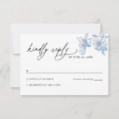 Klassieke Victoriaans Blauwe Bloemen Wedding RSVP  Kaartje (Voorkant)