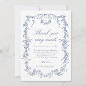 Klassieke Victoriaans Franse Blauwe Bloemen Trouwf Bedankkaart (Voorkant)
