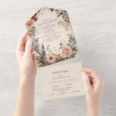 Klassieke Victoriaans Royal Floral bruiloft All In One Uitnodiging (Afscheurbaar)