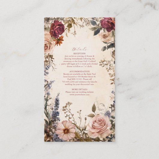 Klassieke Victoriaans Royal Floral bruiloft Informatiekaartje (Voorkant)