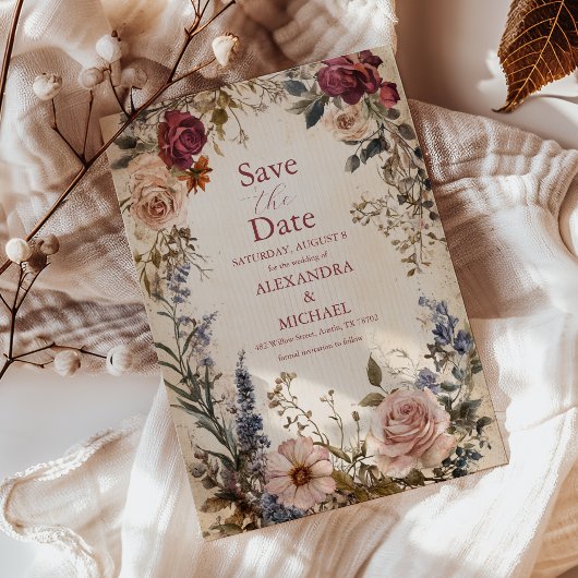 Klassieke Victoriaans Royal Floral bruiloft Save The Date