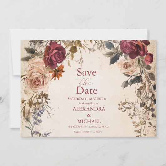 Klassieke Victoriaans Royal Floral bruiloft Save The Date (Voorkant)