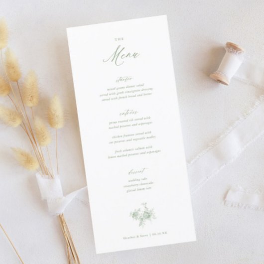 Klassieke Victoriaans Sage Green Toile Wedding Menu
