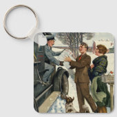 Klassieke Victoriaanse Kerstman Postbode Bezorging Sleutelhanger (Voorkant)