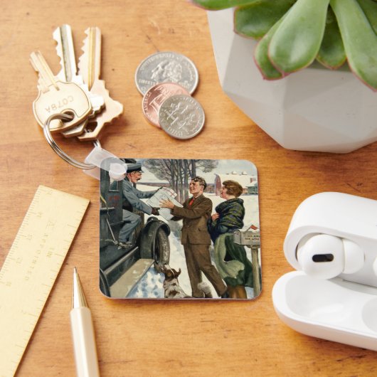 Klassieke Victoriaanse Kerstman Postbode Bezorging Sleutelhanger (Bureau)