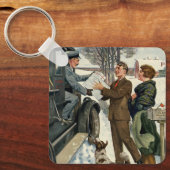 Klassieke Victoriaanse Kerstman Postbode Bezorging Sleutelhanger (Voorkant)