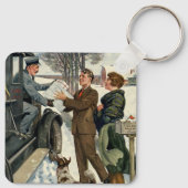 Klassieke Victoriaanse Kerstman Postbode Bezorging Sleutelhanger (Achterkant)