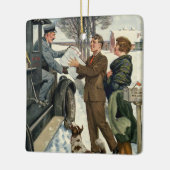 Klassieke Victoriaanse Kerstman Postbode Levering Keramisch Ornament (Links)