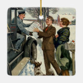 Klassieke Victoriaanse Kerstman Postbode Levering Keramisch Ornament (Achterkant)