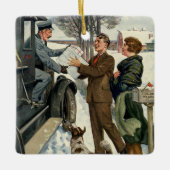 Klassieke Victoriaanse Kerstman Postbode Levering Keramisch Ornament (Voorkant)