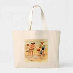 Klassieke Victoriaanse Kinderen Aan Het Strand Fij Grote Tote Bag