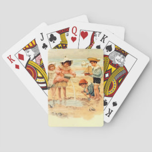 Klassieke Victoriaanse Kinderen Aan Het Strand Fij Pokerkaarten