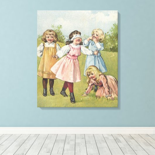 Klassieke Victoriaanse Kinderen Spelen Blindemanne Canvas Afdruk (Insitu (Houten vloer))