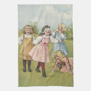 Klassieke Victoriaanse Kinderen Spelen Blindemanne Theedoek
