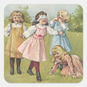 Klassieke Victoriaanse Kinderen Spelen Blindemanne Vierkante Sticker