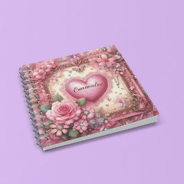 Klassieke Victoriaanse Valentijnsdag Bloemhart Cus Notitieboek