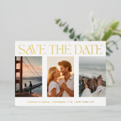 Klassieke Vier Multi Foto's Sla de datum Goud op Folie Uitnodiging (Staand Voorkant)