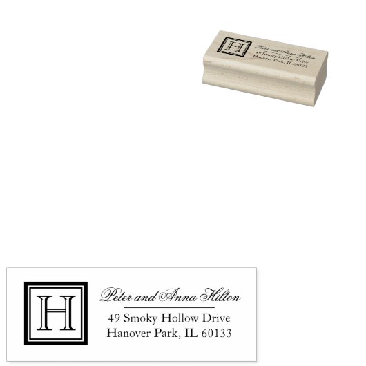 Klassieke Vierkante Monogram Adresstempel Rubberstempel (Gestempeld)