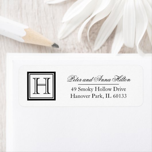 Klassieke Vierkante Monogram Terugkeeradresetikett Etiket (Insitu)