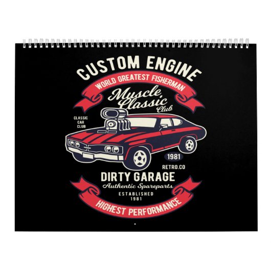 klassieke, vieze garage met aangepaste motor kalender (Hoes)