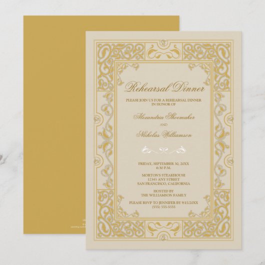 Klassieke Vignette repesiet Dinner Invite (goud) Kaart (Voorkant / Achterkant)