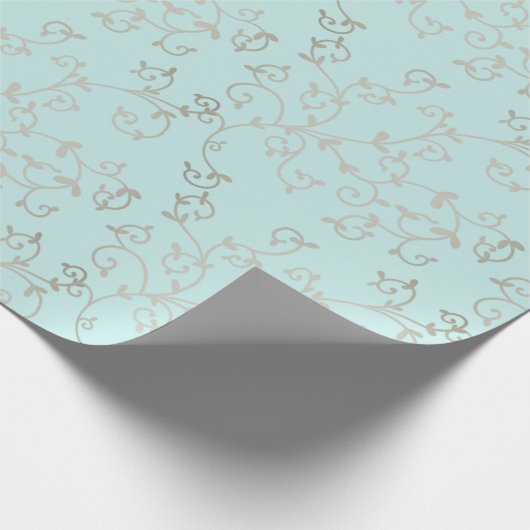 Klassieke Vine Holiday Blauwgroen Ice Silver Munt Cadeaupapier (Hoek)