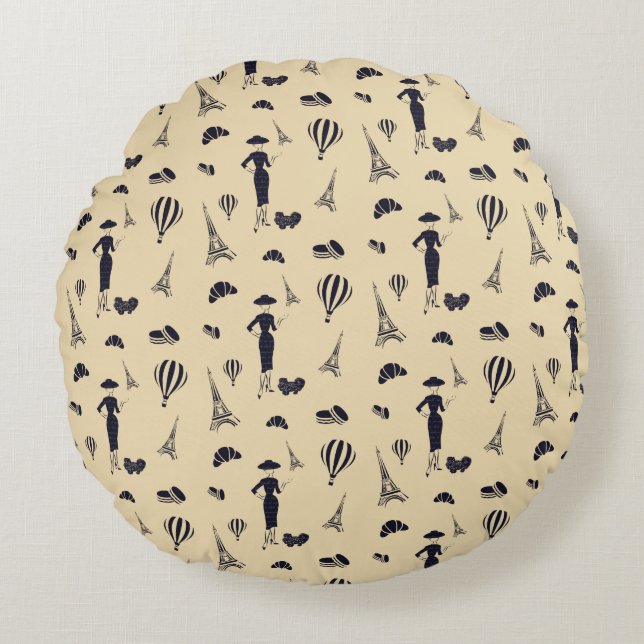 Klassieke Vintage 50's Mode Ronde Sierkussen Rond Kussen (Voorkant)