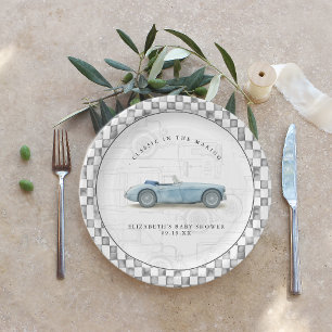 Klassieke Vintage Auto Baby Shower Papieren Bordje