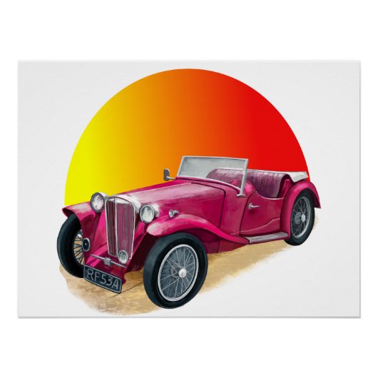 Klassieke vintage auto in het rood perfect poster (Voorkant)