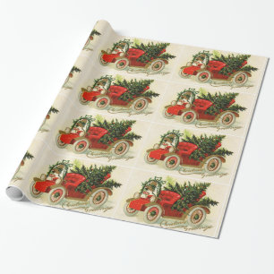 KLASSIEKE, VINTAGE AUTO'S, KERSTBOOM EN BELLEN Roo Cadeaupapier