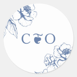 Klassieke Vintage Blauwe Bloem Tuin Initiële Bruil Ronde Sticker