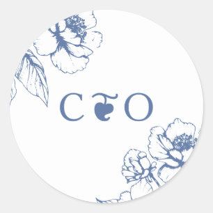 Klassieke Vintage Blauwe Bloem Tuin Initiële Bruil Ronde Sticker