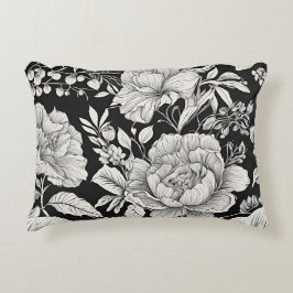 Klassieke Vintage Bloem Zwart en Wit Accent Kussen