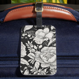 Klassieke Vintage Bloem Zwart en Wit Bagagelabel