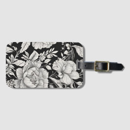 Klassieke Vintage Bloem Zwart en Wit Bagagelabel