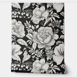 Klassieke Vintage Bloem Zwart en Wit Behang