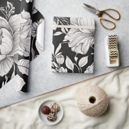 Klassieke Vintage Bloem Zwart en Wit Cadeaupapier