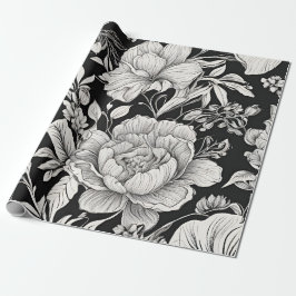 Klassieke Vintage Bloem Zwart en Wit Cadeaupapier