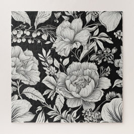 Klassieke Vintage Bloem Zwart en Wit Legpuzzel