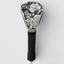 Klassieke vintage bloem zwarte en witte golfheadcover
