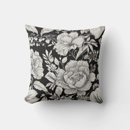 Klassieke Vintage Bloemen Zwart en Wit Kussen