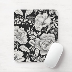 Klassieke Vintage Bloemen Zwart en Wit Muismat