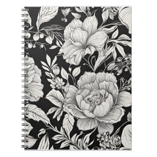 Klassieke Vintage Bloemen Zwart en Wit Notitieboek